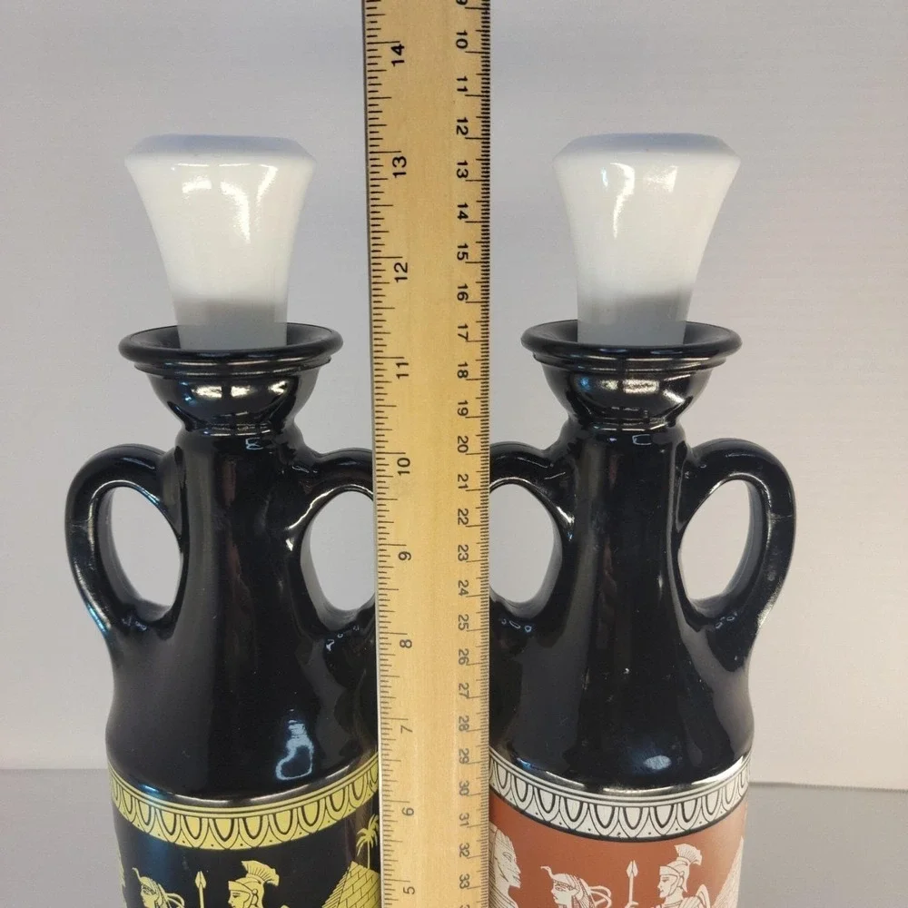Vintage 1962 Cleopatra Egyptian Decanter Pair D-334 Black Glass